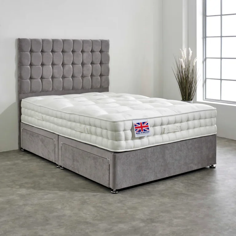 Super King Divan Bed Set with Diamond Studded Cube Headboard UK - Side view of premium divan from CESS Furniture UK